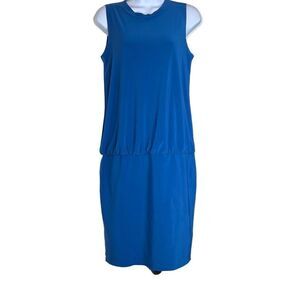 Norma Kamali Cobalt Blue Drop Waist Sleeveless Mini Dress XS Workwear Minimalist